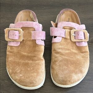 Charlotte Stone Pink and Tan Suede Mules